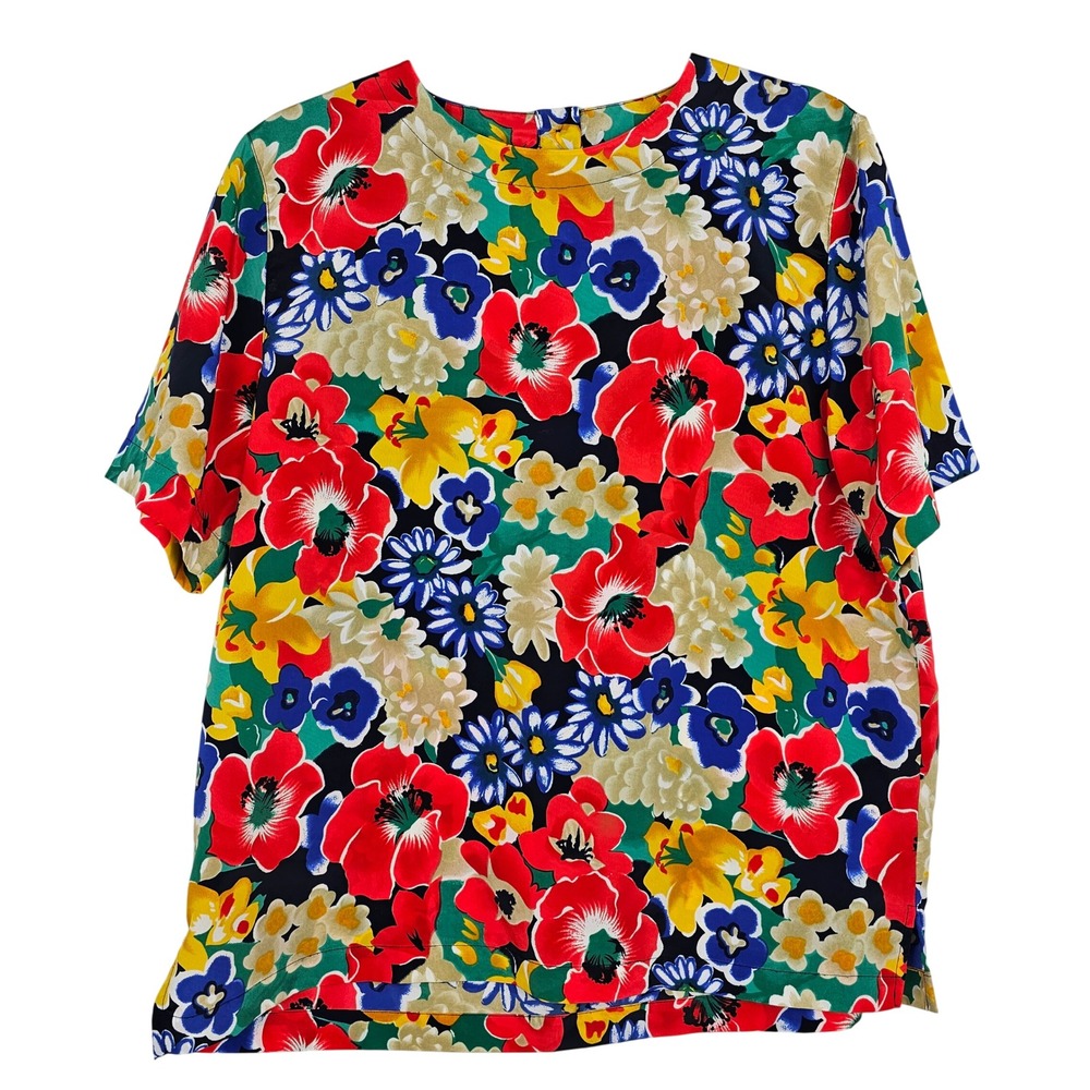 Alfred Dunner Women's‎ Size 12 Floral Print Short Sleeve Button Back Top